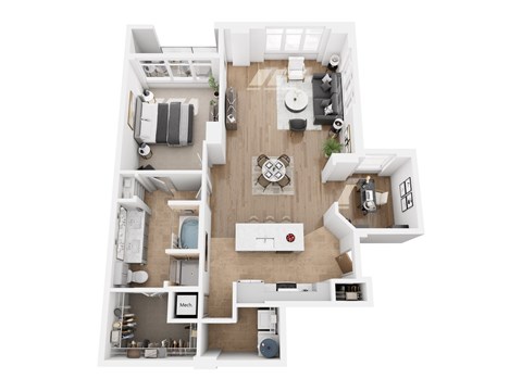 Floor plan for 1 bed, 1 bath, 849 sqft